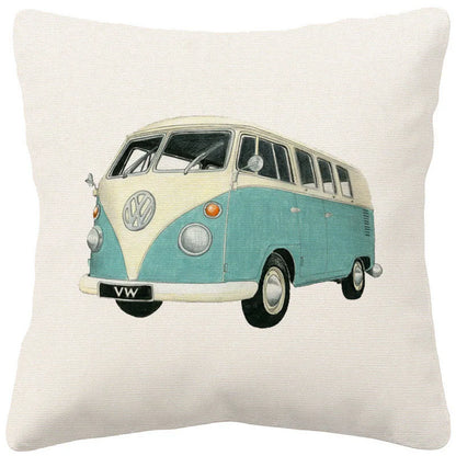 VW Beetle & Kombi Van Cushion Cover | Retro Vintage Car Art | Linen or Plush | 45x45cm