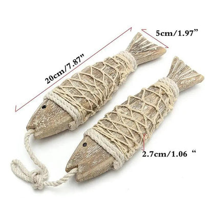 2pcs Hand Carved Wood Fish Decoration