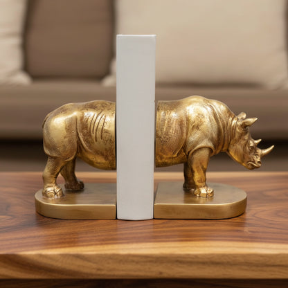 Rhino Bookends Gold Decorative Resin Rhinoceros Book Ends Pair 25x12x15cm