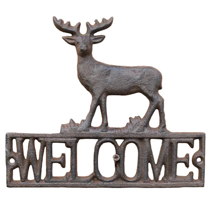 Cast Iron Stag Welcome Plaque | Rustic Deer Welcome Sign | Country Farmhouse Door Sign | Wall Hanging