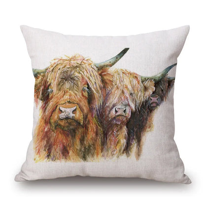 Highland Cow Cushion Covers | Watercolour Art | Mother & Calf, Family, Portrait | Farmhouse Sofa Pillow