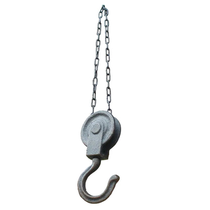 Cast Iron Pulley Hook with Chain — Antique Farmhouse Wall Hook — Small & Large