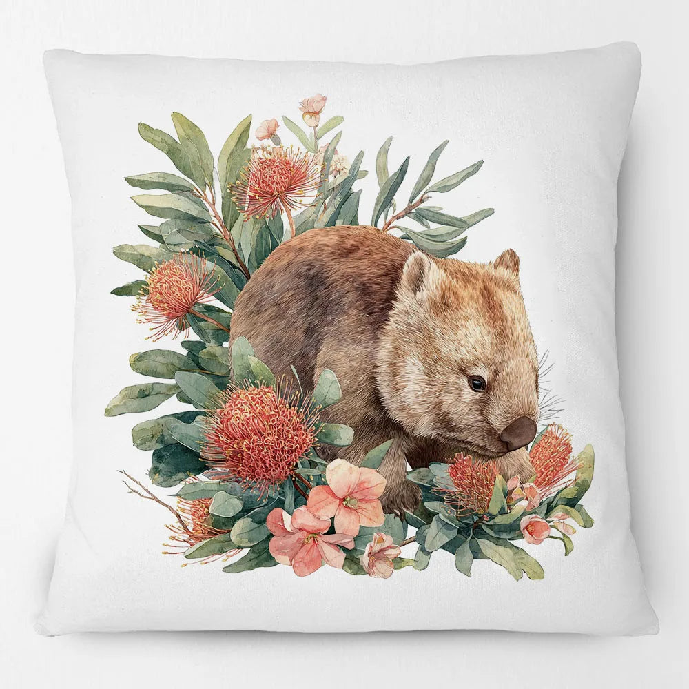 Australian Wombat Cushion Cover | Native Wildflowers Bottlebrush Banksia | 12 Designs | Aussie Gift