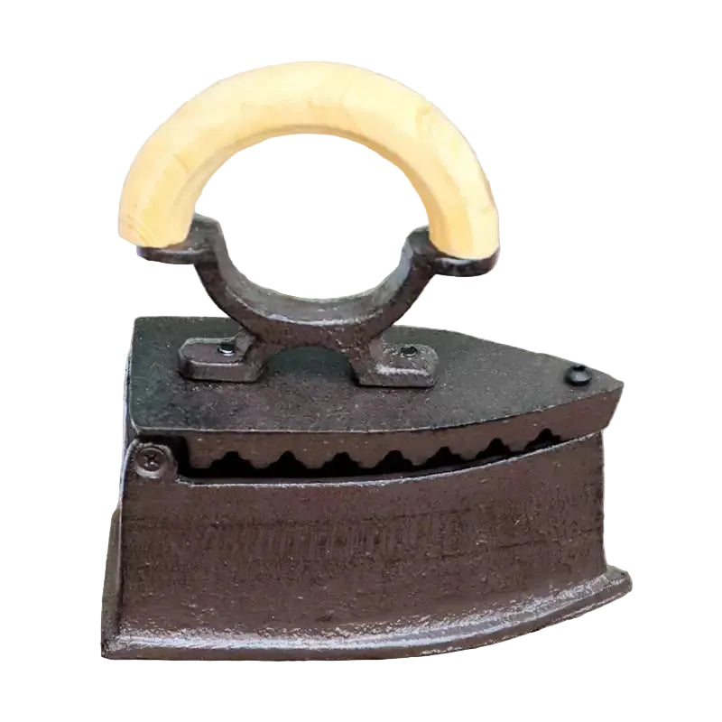 Antique Cast Iron Coal Iron Ornament | Vintage Cloth Press with Wooden Handle | Rustic Decor