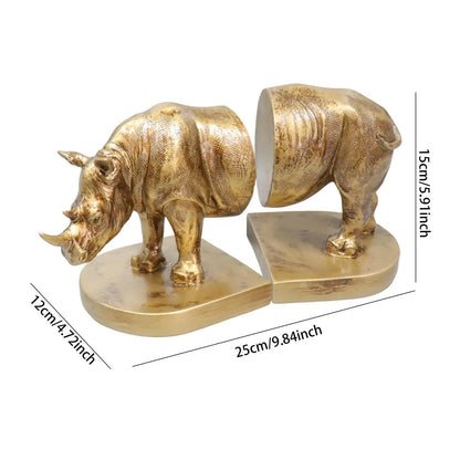Rhino Bookends Gold Decorative Resin Rhinoceros Book Ends Pair 25x12x15cm