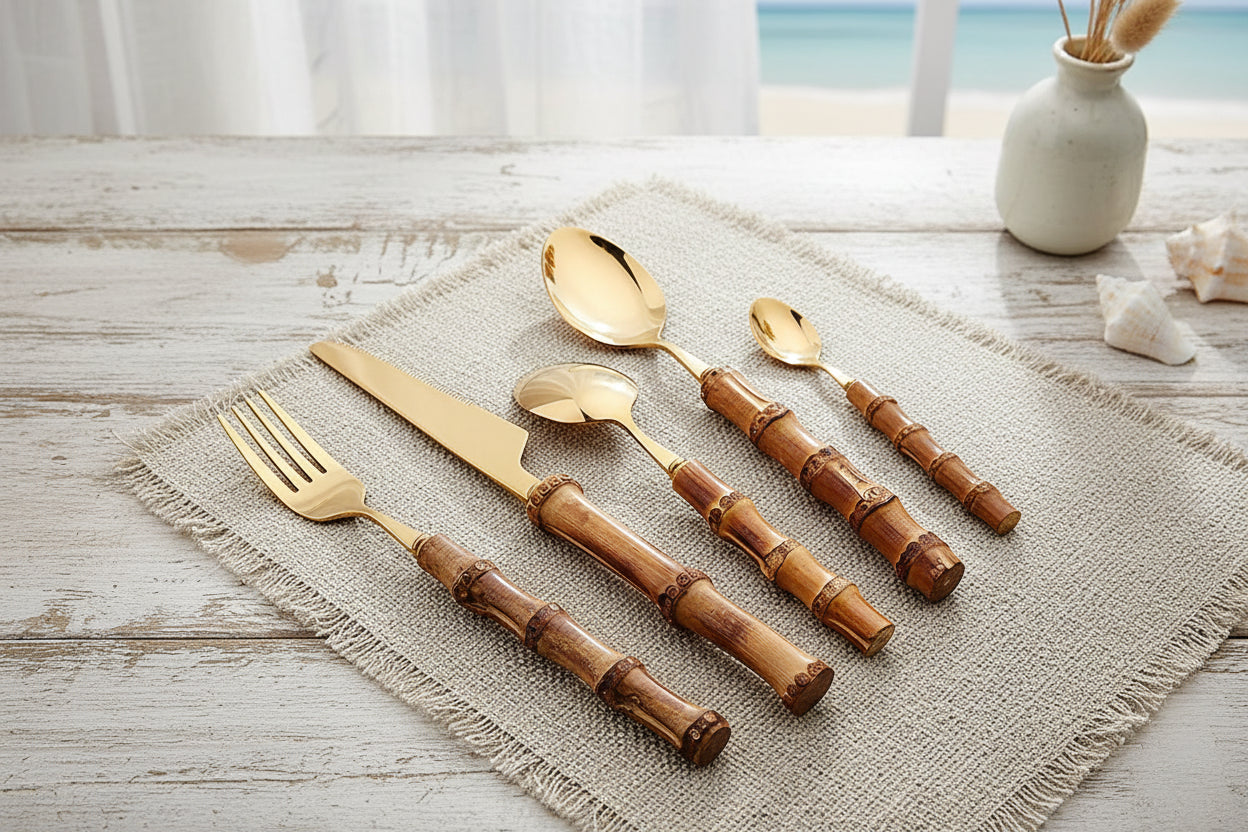 Bamboo Handle Cutlery Set 16 Piece Stainless Steel