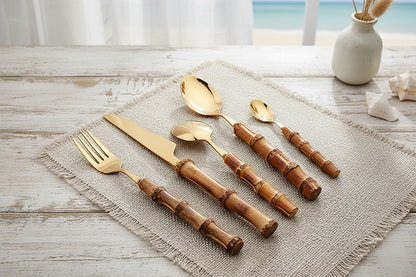 Bamboo Handle Cutlery Set 16 Piece Stainless Steel