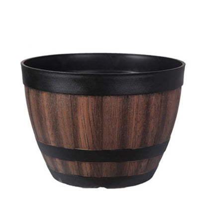 Planter Garden Pot Wood Style Barrel Rustic