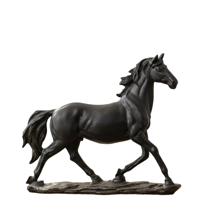 Black Running Horse Sculpture Resin Figurine Home Decor