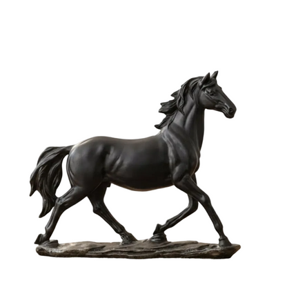 Black Running Horse Sculpture Resin Figurine Home Decor