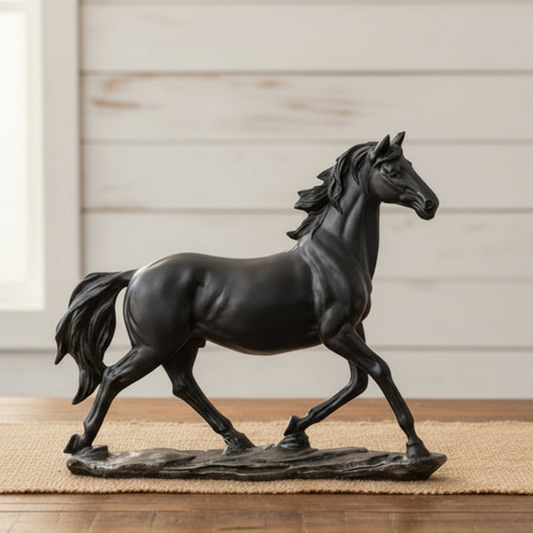 Black Running Horse Sculpture Resin Figurine Home Decor