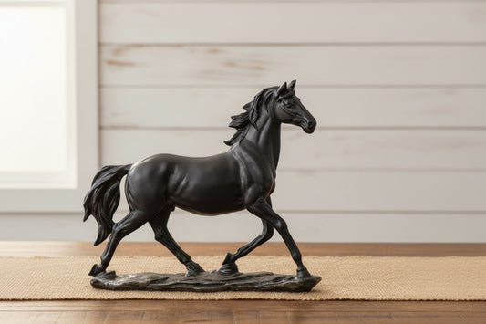 Black Running Horse Sculpture Resin Figurine Home Decor