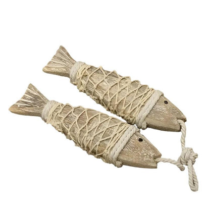 2pcs Hand Carved Wood Fish Decoration