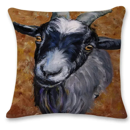 Farm Animal Oil Painting Cushion Cover | Cow & Goat Portrait | Farmhouse Gift