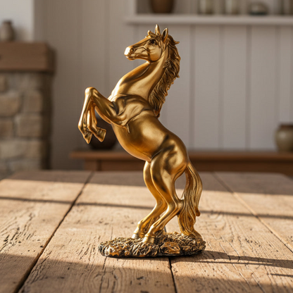 Gold Rearing Horse Statue Resin Figurine Home Decor