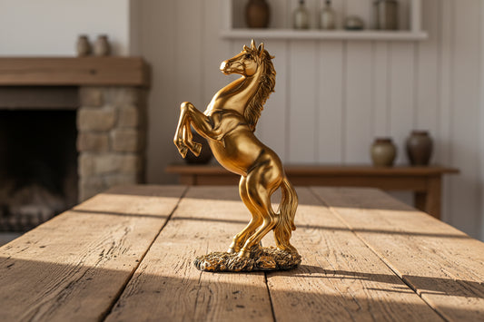 Gold Rearing Horse Statue Resin Figurine Home Decor