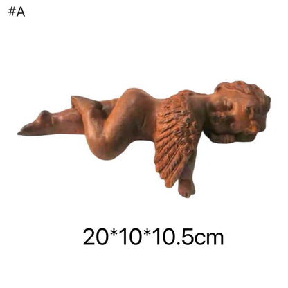 Cast Iron Sleeping Cherub Angel Statue | Rustic Farmhouse Garden Decor | Vintage Sculpture