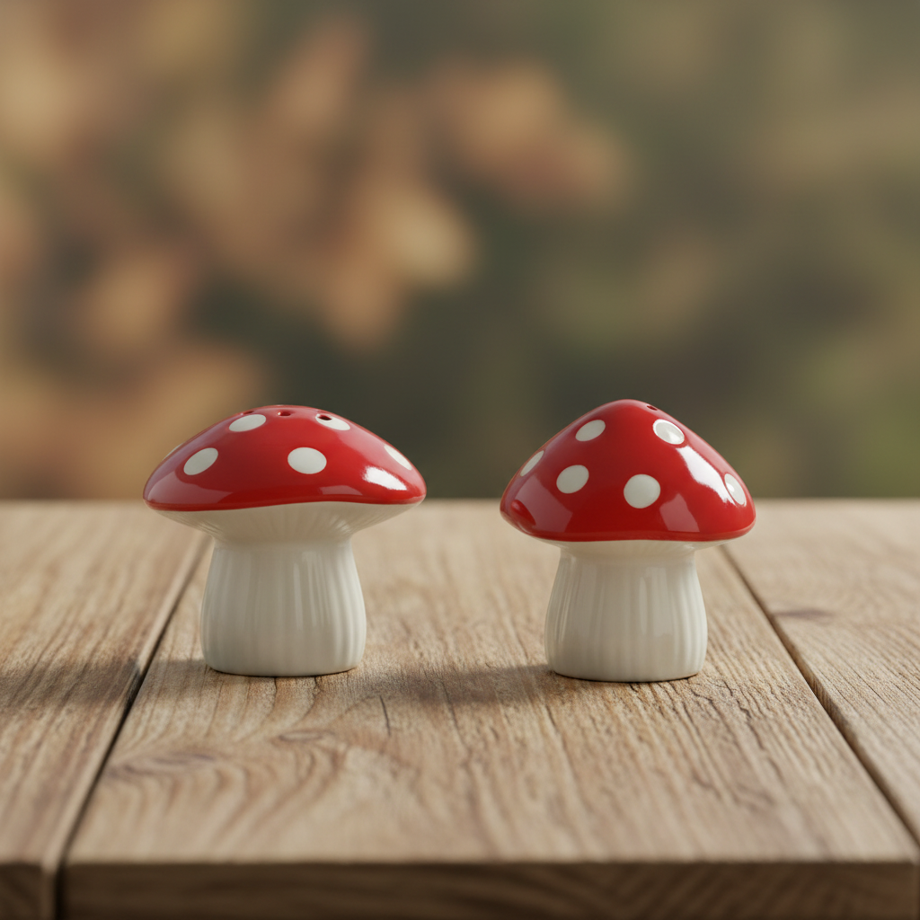Mushroom Salt and Pepper Shaker Set Hand-painted Ceramic