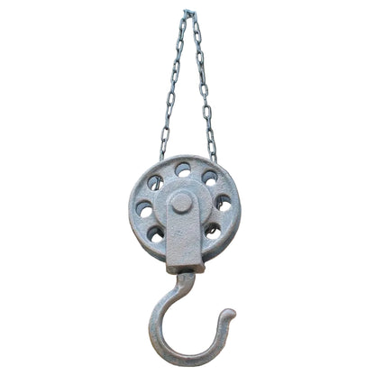 Cast Iron Pulley Hook with Chain — Antique Farmhouse Wall Hook — Small & Large