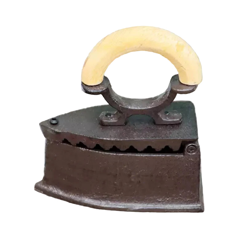 Antique Cast Iron Coal Iron Ornament | Vintage Cloth Press with Wooden Handle | Rustic Decor