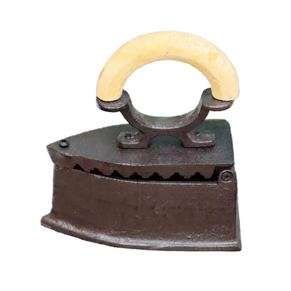 Antique Cast Iron Coal Iron Ornament | Vintage Cloth Press with Wooden Handle | Rustic Decor