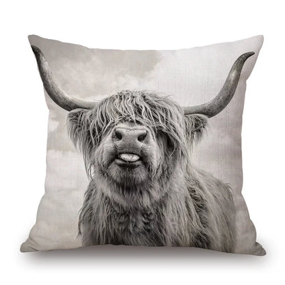 Highland Cow Cushion Cover 45x45cm | Scottish Cattle Photo Print Pillow Cover | Rustic Country Farmhouse Decor