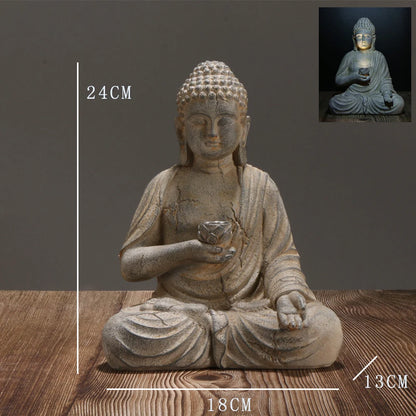 Solar Buddha Statue Garden Decor Resin Zen Sculpture 18x13x24cm Outdoor Indoor