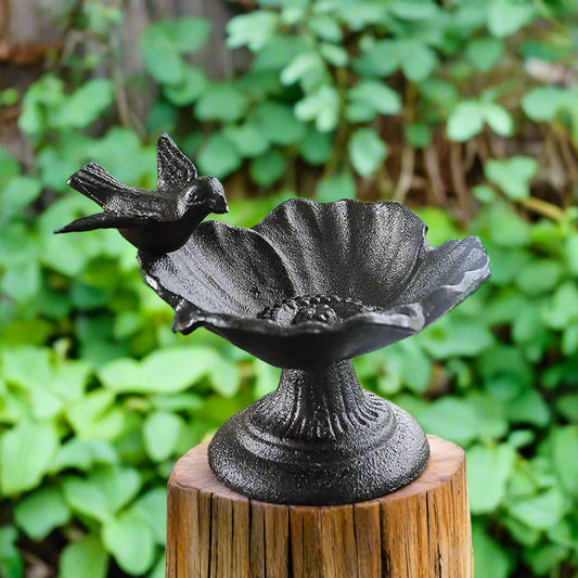 Bird Feeder Floral Rustic Dark Cast Iron