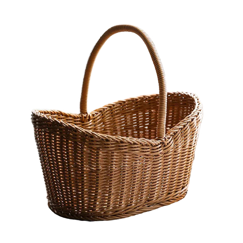Wicker Picnic Basket with Handle | Rattan Storage & Shopping Basket | Vintage Boho Style