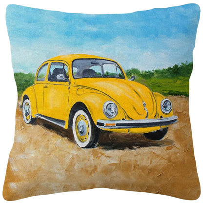 VW Beetle & Kombi Van Cushion Cover | Retro Vintage Car Art | Linen or Plush | 45x45cm