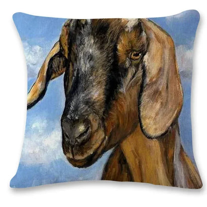 Farm Animal Oil Painting Cushion Cover | Cow & Goat Portrait | Farmhouse Gift