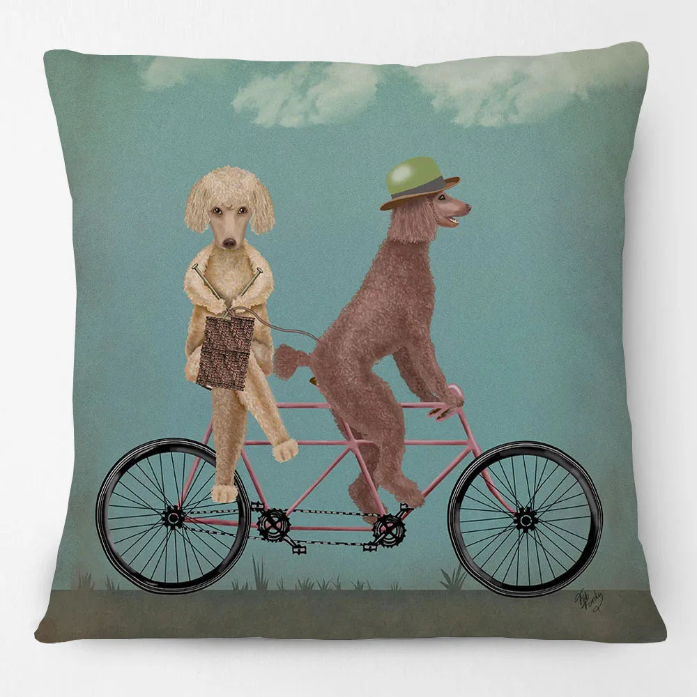 Dogs on Bikes Cushion Covers | Pug Dachshund Bulldog French Bulldog Dalmatian Golden Retriever Labrador Poodle | Retro Vintage Dog Art Pillow