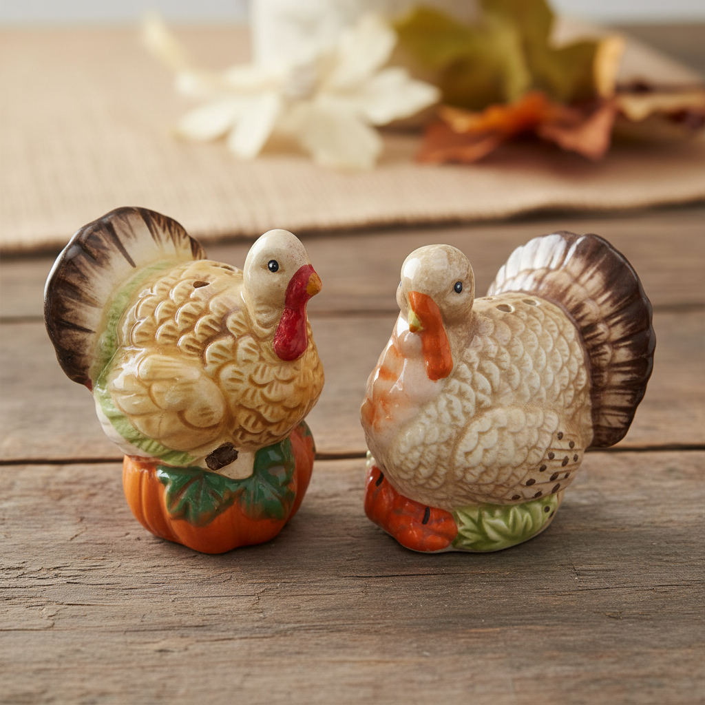 Salt & Pepper Shaker Set Turkey Ceramic Farmhouse - 5.4cm x 4.7cm x 6.4cm