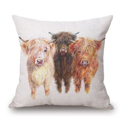 Highland Cow Cushion Covers | Watercolour Art | Mother & Calf, Family, Portrait | Farmhouse Sofa Pillow