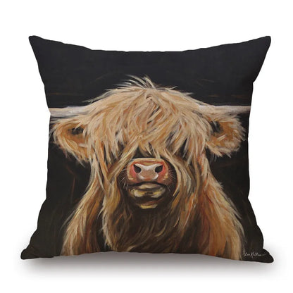 Highland Cow Cushion Cover 45x45cm | Scottish Cattle Photo Print Pillow Cover | Rustic Country Farmhouse Decor