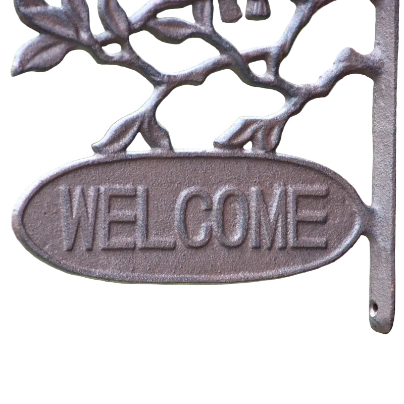 Welcome Little Birds Cast Iron Hanging Sign - Cottage Garden 24.5x24cm