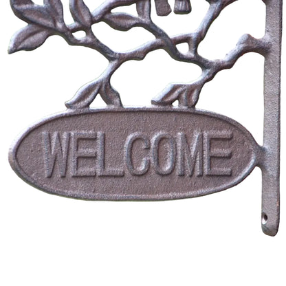 Welcome Little Birds Cast Iron Hanging Sign - Cottage Garden 24.5x24cm