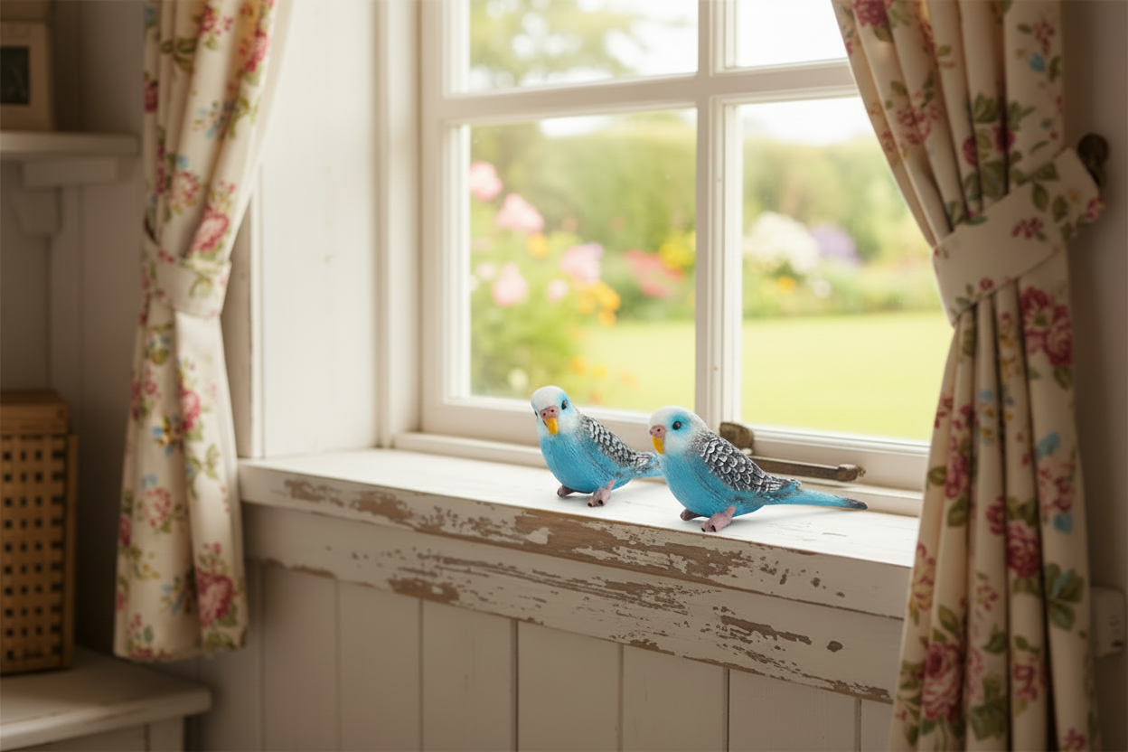 Blue Budgie Bird Figurine Miniature Garden Ornament