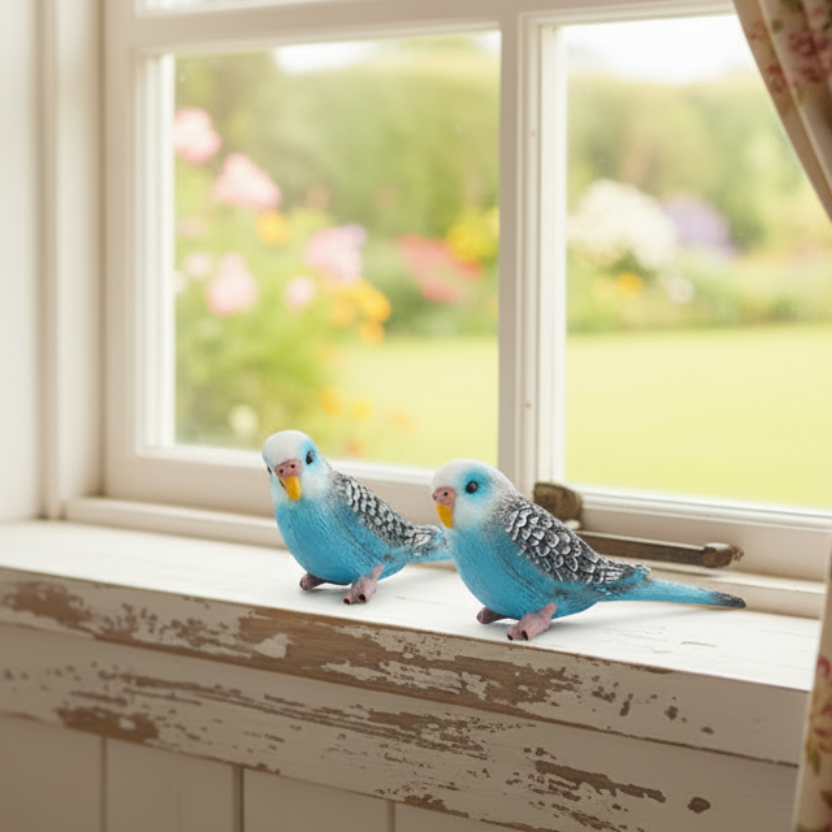 Blue Budgie Bird Figurine Miniature Garden Ornament