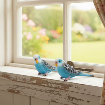 Blue Budgie Bird Figurine Miniature Garden Ornament
