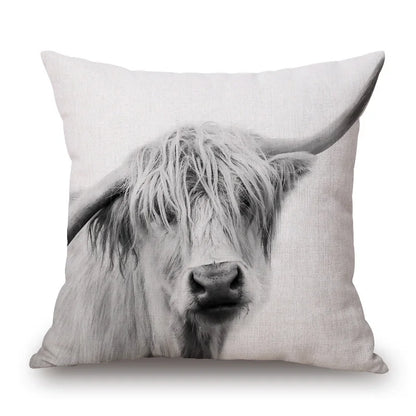 Highland Cow Cushion Cover 45x45cm | Scottish Cattle Photo Print Pillow Cover | Rustic Country Farmhouse Decor