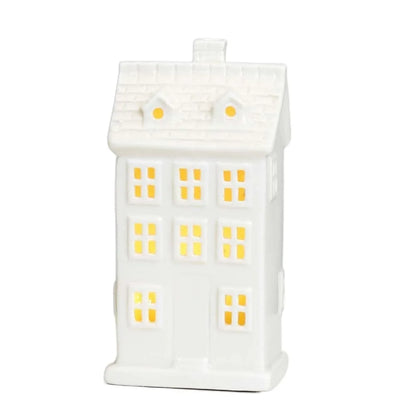 White Ceramic LED House & Star Lights | Battery-Operated Christmas Ornaments