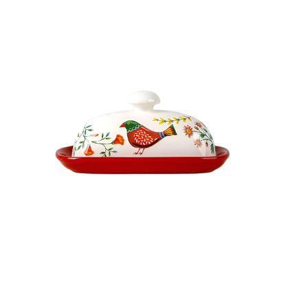 Butter Cheese Decorative Holder Bird Red