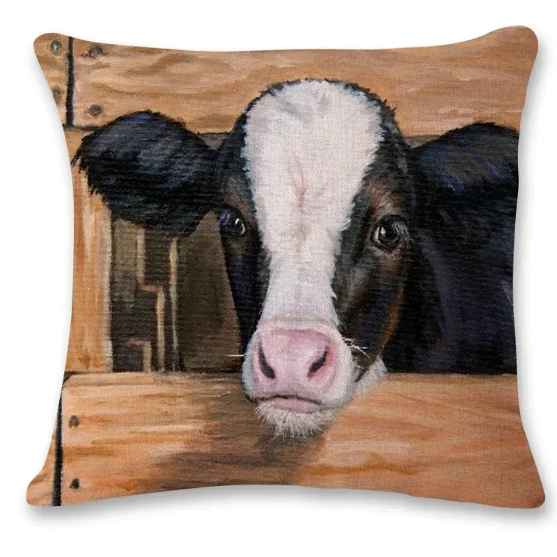 Farm Animal Oil Painting Cushion Cover | Cow & Goat Portrait | Farmhouse Gift
