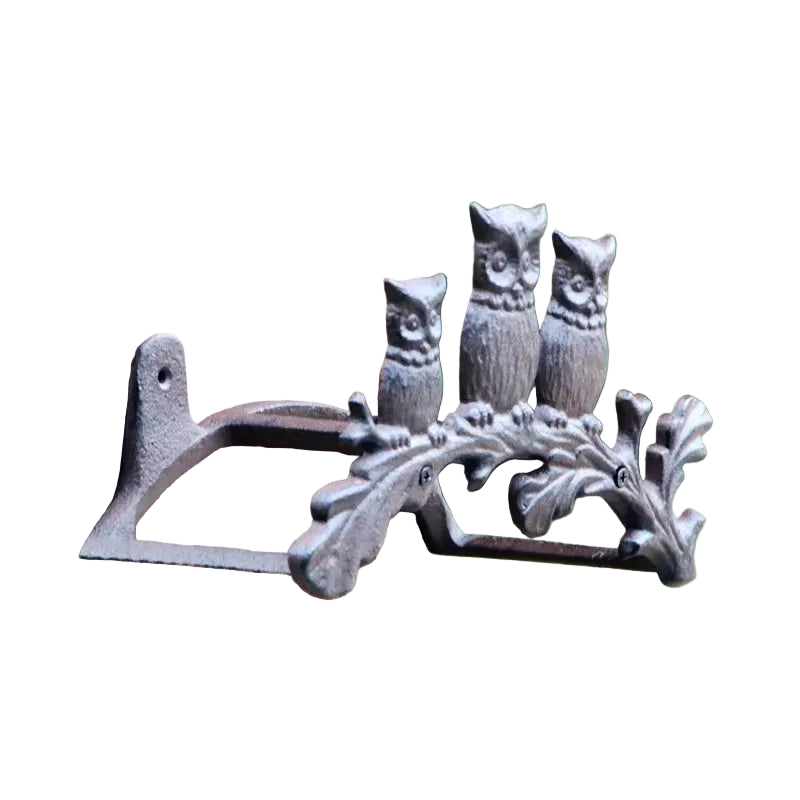 Cast Iron Three Owls Garden Hose Holder — Vintage Rustic Wall Mounted Water Pipe Rack
