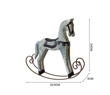 Vintage Wooden Rocking Horse Ornament | Distressed White or Weathered Grey