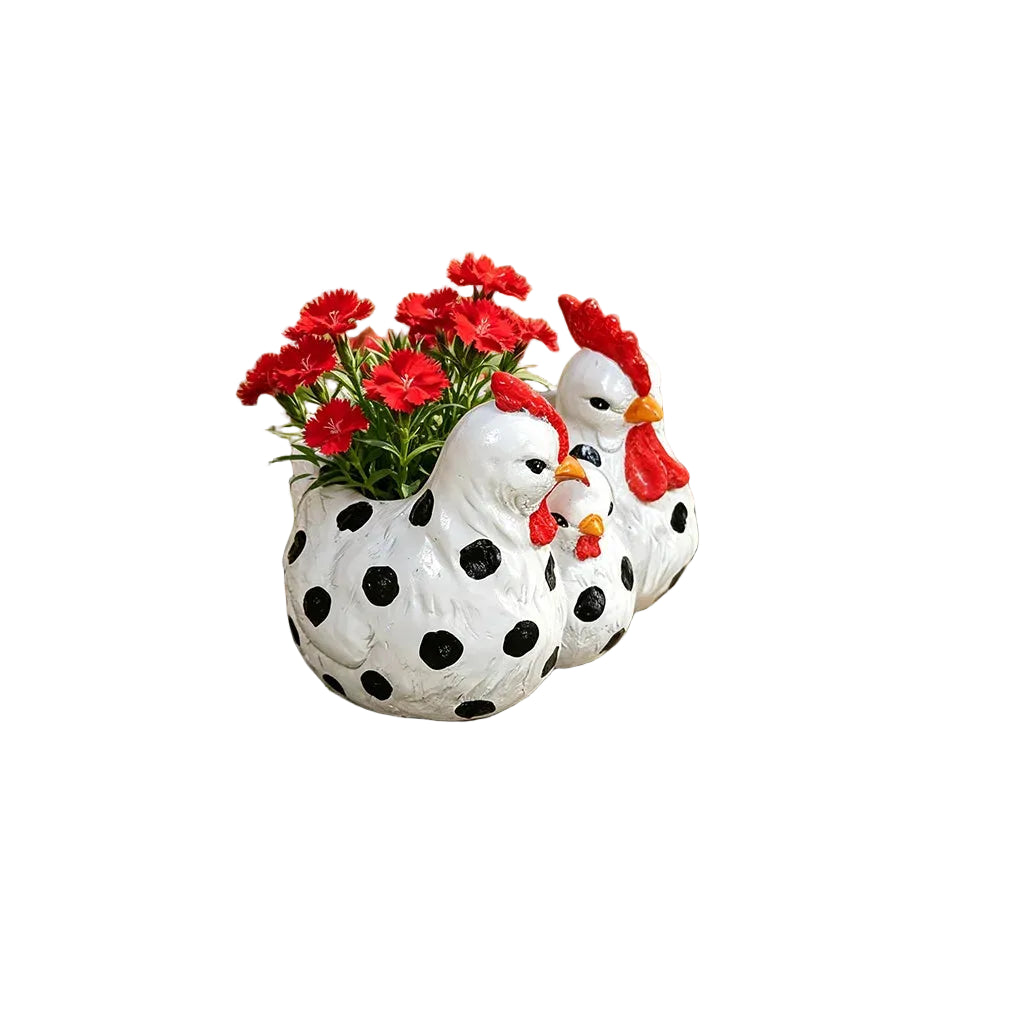 Polka Dot Chicken Planter Pot | Black or White | Resin Succulent Planter | Farmhouse Decor