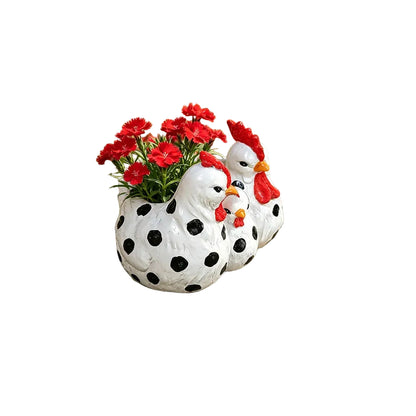 Polka Dot Chicken Planter Pot | Black or White | Resin Succulent Planter | Farmhouse Decor
