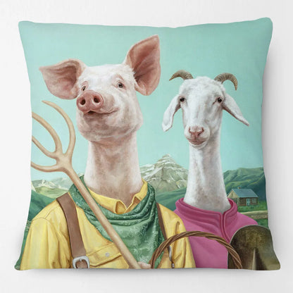 Funny Farm Animal Portrait Cushion Cover 45x45cm | Cow Sheep Horse Pig Chicken Rabbit Painting Pillow Cover | Country Farmhouse Decor