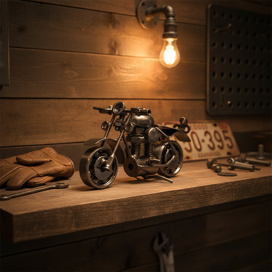 Vintage Motorcycle Model - Retro Iron Motorbike Figurine Desk Decor